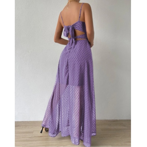 Luxe Swiss dot front tie backless wrap cami maxi dress - Picture 2 of 14